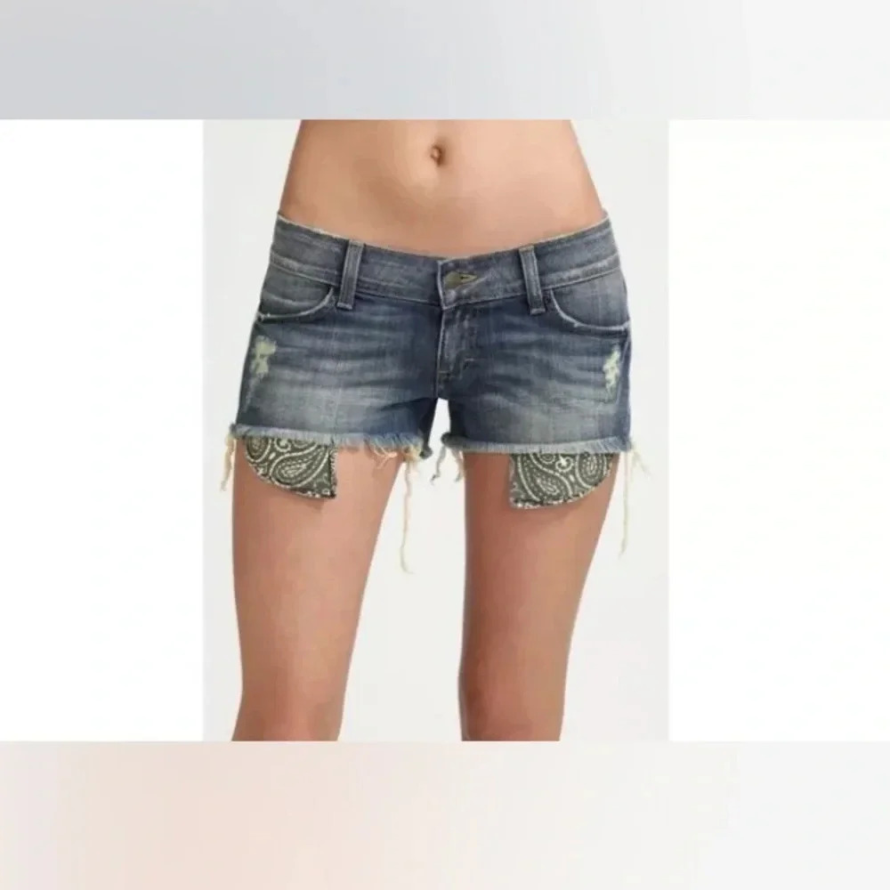 SIWY EUC Cutoff Denim Jean Shorts Stretch Bandana Pocket 28 - Picture 2 of 10